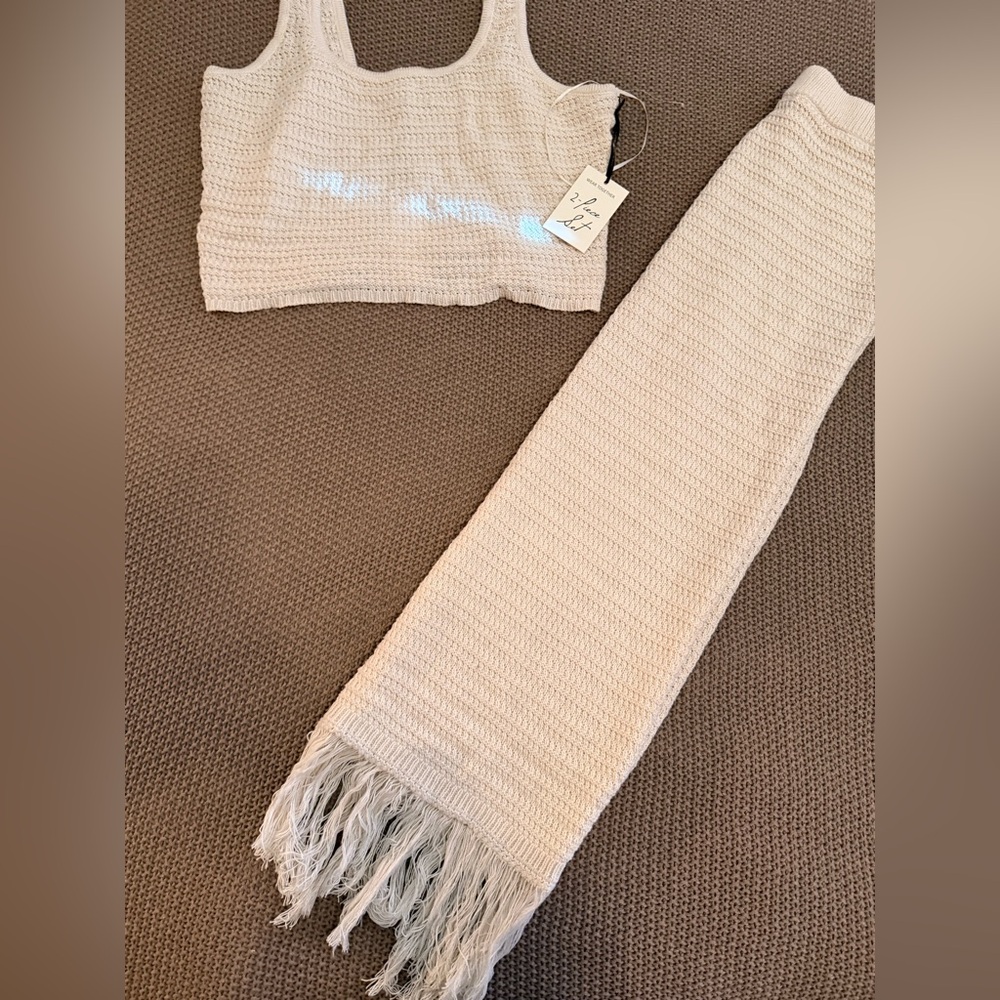 Knit Cream Skirt Set